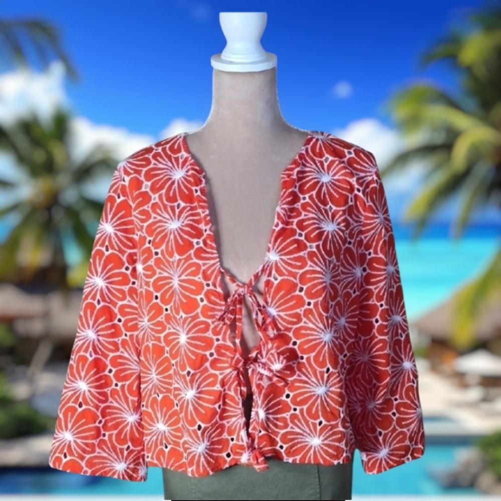 Marc New York Orange and White Patterned Top EUC